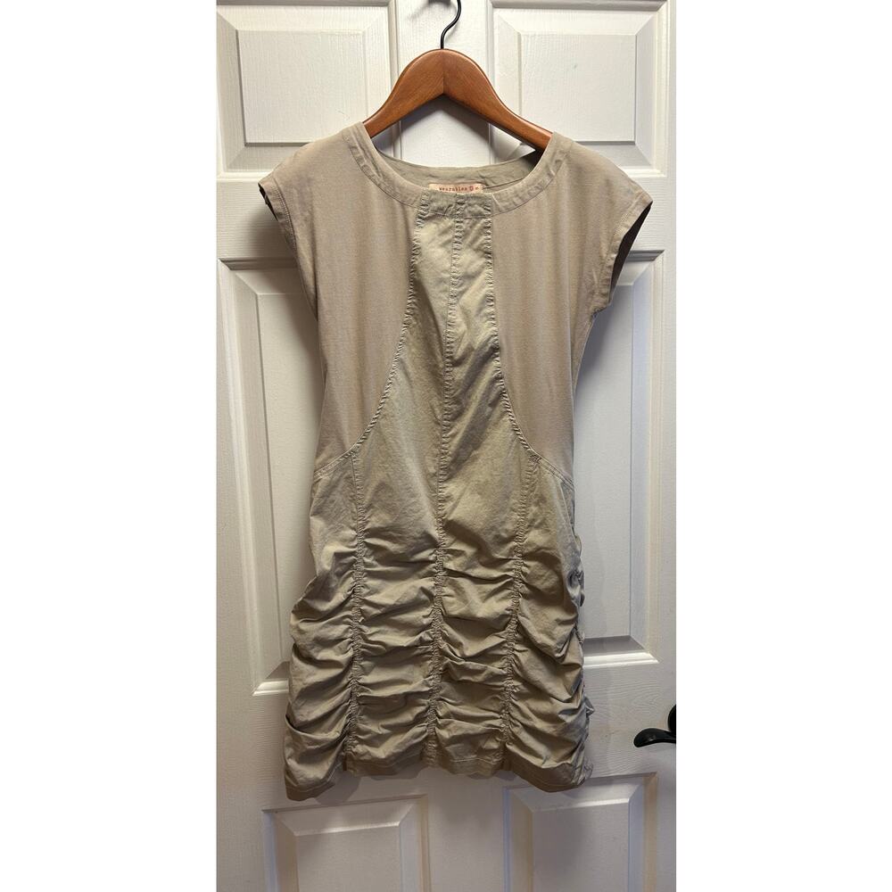 Wearables Aviana Ruched Short Sleeve Dress in Tan Beige, Size S